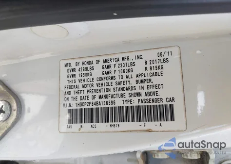 2011 Honda Accord 2.4 Se from USA, damaged, VIN 1HGCP2F64BA136596